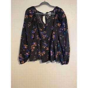 Ava & Viv Womens Floral Peasant Top Long Sleeve 2X Multicolor Smocked Artsy